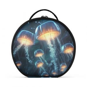 Méduse Jaune Volant Dans L'Espace Créativité Trousse Sac Cosmétique Circulaire de Maquillage Pochette Sacs avec Cloisons Amovibles pour Voyage Filles (HULAHULA, neuf)