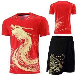 NALsa Kit de Maillots de Tennis de Table Dragon Chinois Hommes Femmes Enfants Chine Costumes de Ping-Pong Ensembles de Tennis de Table vêtements de Chemise de Sport (kaishiou, neuf)