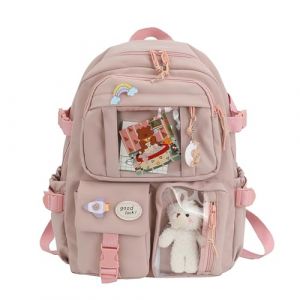 Sac &agrave; dos Kawaii pour L'&eacute;cole, Sac &agrave; dos Mignon avec Accessoires Kawaii, Broche et Pendentif,Animal en Peluche (Pink) (wulizizi, neuf)
