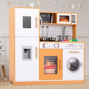 Cuisine en Bois Enfant, Cuisine Enfant, avec Effets Lumineux et Sonores Simulés, Kitchenette Enfant avec Lave-Linge, Cuisine Jouet pour Enfants à Partir de 3 Ans, 82x80x25 cm Jouet Cuisine, Bois-Blanc (BRT Store, neuf)