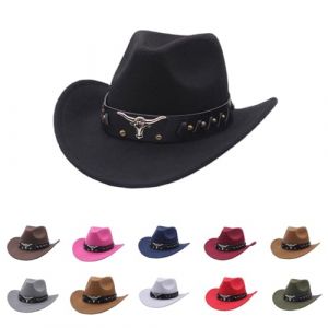 Chapeau de Cowboy Femme Chapeau Western Homme Jazz Noir Chapeau Cowboy Chapeau Cowboy Femme Cowboy Hat Chapeau Cow Boy Chapeau de Cowboy pour Femme et Homme Le Rancher Western Chapeau en Feutre (EverOak, neuf)