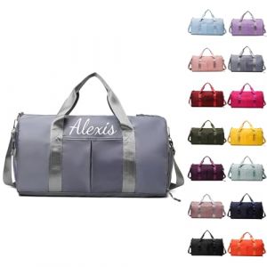 Sac De Sport Personnalisable, Brod&eacute; Sac Voyage, Sac Sport avec Compartiment Chaussures pour Femme Et Homme Sac De Voyage Femme Imperm&eacute;able Sac De Transport avec Nom Sac De Weekend (Gris) (Alice Personalization Workshop, neuf)