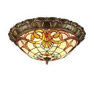 Tiffany lampe de plafond de style, LED plafonnier baroque, les lumi&egrave;res color&eacute;es de plafond d&eacute;coration en verre pour lampe de salon, couloir lampe chambre,3000k,40cm (ZTJ-Lighting, neuf)