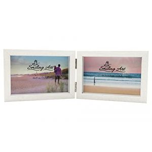 Smiling Art Cadre photo pour 2 photos en bois MDF avec vitre en verre, cadre photo pliable, double cadre (Blanc, Format paysage, 2 x 10 x 15 cm) (Smiling Art, neuf)