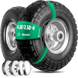 MOOVMOOV Roue Increvable 4.10/3.50-4 (x2) Alésage pour Axe 16mm - Moyeu Déporté 55mm - Pour Diables, Brouettes, Chariots, Etc. - Inclus Bague de Verrouillage + Calotte Autobloquante (MoovMoov, neuf)