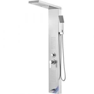 VEVOR Système de Panneau de Douche avec 5 Modes, Tour de Panneau de Douche LED, Pluie, Cascade, 2 Jets de Massage Corporel Bec de Baignoire Pomme de Douche à Main avec Tuyau 1,5 m, Ensemble de Douche (New Clear FR, neuf)