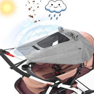 Furforstk pare soleil poussette universelle avec protection UV 50+ parasol poussette imperméable capote poussette universelle avec hublot et ailes d'abat-jour, protege soleil poussette (gris) (Furfor, neuf)