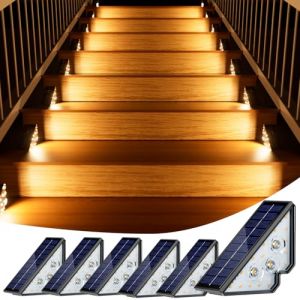 Lampe Solaire Exterieur D'escalier IP65 Lampes Solaires Exterieures Jardin 18 LED Lampe Solaire Exterieur Décoration pour Escalier Pont Marches 3000K 6 Pièces (SIA 33 RUSLANS, neuf)