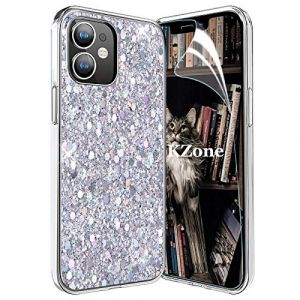 OKZone Coque pour iPhone 13 (6,1 Pouces) [avec Film de Protection &eacute;cran HD], Mince &Eacute;tui en Silicone Souple Paillette Strass Brillante Bling Bling Glitter de, Flexible Plein-Corps TPU (Argent) (OKZone EU Store, neuf)