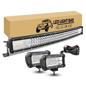 RIGIDON 81cm 405W Incurv&eacute; barre de led 4x4 avec 12v faisceau de c&acirc;blage kit, 2 x 13cm 72W inondation phare de travail, Barre d'&eacute;clairage led pour offroad v&eacute;hicules voiture camion tracteur quad (JIANDAO, neuf)
