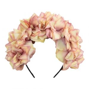 iSpchen,Serre-tête en fleurs artificielles double rangée de pivoines, tiare orchidée bohémienne, pour événements de mariage,Champagne (ZARAUE, neuf)