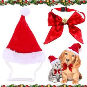 2 Pi&egrave;ces Costume de No&euml;l pour Chien Chat, Chapeau Noel Chien, R&eacute;glable Noeud Papillon pour Chat de No&euml;l, Deguisement Chiens Noel, Costume Chiens Accessoire D&eacute;guisement no&euml;l Animal de Compagnie (Boalaya, neuf)