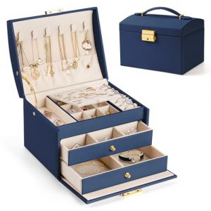 Aidodo Boite a Bijoux Femme Fille, Bo&icirc;te &agrave; Bijoux Coffret &agrave; Bijoux Rangement Bijoux Organisateur pour Bagues Bracelets Boucles d'oreilles Montres Lunettes Cadeaux de No&euml;l Bleu Marine 17x14x13cm BOX03 (QiuTian-Trade, neuf)