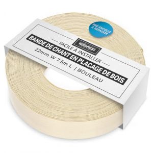 WoodPress&reg; 22 mm Bois de Bouleau V&eacute;ritable Bande de Chant en Placage Pr&eacute;encoll&eacute; &ndash; Rouleau de 7,5 m &ndash; Application &agrave; Repasser Facile &agrave; Faire soi-m&ecirc;me, Couvre Le Bord d'un Panneau MDF Standard (L'Atelier du Vrai Bois (FR), neuf)