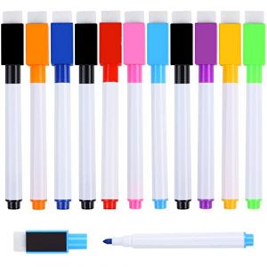 DERAYEE 11pcs Feutre Tableau Blanc Effacable，Marqueur Tableau Blanc Effacable，Stylos de Tableau Blanc et Ensemble de Gomme, Feutre Ardoise Effacable Couleur Fine pour Enfant (SULOLI, neuf)