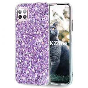 OKZone Coque pour Huawei P40 Lite [avec Film de Protection &eacute;cran HD], Mince &Eacute;tui en Silicone Souple Paillette Strass Brillante Bling Bling Glitter de, Flexible Plein-Corps TPU (Violet) (OKZone EU Store, neuf)