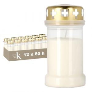 KRISTEN Lanterne fun&eacute;raire ext&eacute;rieure traditionnelle 3D &ndash; 60 heures de combustion &ndash; Blanc &ndash; Lot de 12 pi&egrave;ces &ndash; Pack &eacute;conomique &ndash; Lumi&egrave;re comm&eacute;morative, bougie fun&eacute;raire, bougie comm&eacute;morative (Distrilink, neuf)