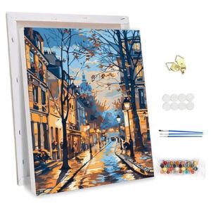 NEWENMO Rues de Paris Peinture par Numero Adulte avec Cadre,Paysage Urbain Peinture Numero,Peinture à l'huile sur Toile,Paint by Numbers,Acryliques Bricolage Peintures Kits,Décoration Maison 30x40cm (newenmo, neuf)