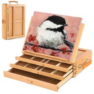 VISWIN Grand Chevalet de Table Réglable À 3 Tiroirs, Boîte de Peinture en Bois de Hêtre de Qualité Supérieure, Chevalet de Bureau d'Artiste Portable Pour Adulte, Artiste (VISWIN ART, neuf)