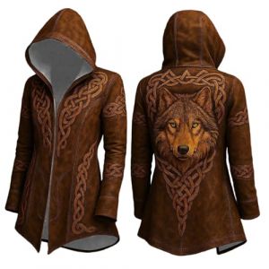 Generisch Veste &agrave; capuche pour homme de style viking nordique - Manteau avec grand imprim&eacute; loup et n&oelig;uds celtiques - Veste asym&eacute;trique pour les fans de la mythologie, 4XL (OGfkgs8, neuf)