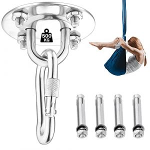 Crochet de Plafond, Crochet de Fixation Murale pour Hamac Suspendu,Yoga,Chaise Accrochante et Sac de Boxe, 500KG Capacité Acier Inoxydable Kit de Suspension Trainer avec Mousqueton et Vis de Fixation (Malo Aman Zone, neuf)