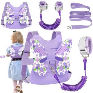 XFLYP Tout-Petit Sac &agrave; dos Anti-Perdu, 3 in 1 Harnais de S&eacute;curit&eacute; Enfant et 1.5M Anti-perdu Poignet de 360&deg;Rotation pour Sac a Dos Harnais de S&eacute;curit&eacute; Emp&ecirc;che Enfants de se Perdre(Couleur Violette) (FXXF, neuf)