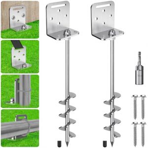 Benelabel Ancrages de Sol, 67cm Piquet de Fixation Trampoline 2pcs Ancrage au Sol Robuste 5cm &eacute;Pi de La Temp&ecirc;Te de Vent pour Balan&ccedil;Oire/Camping/Abri/Chien/Carport/Auvent avec Plaque Fixe (besthouse, neuf)