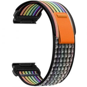 ZoRoll 26mm QuickFit Bracelet pour Garmin Fenix 8 51mm/Fenix 7X Pro/7X/6X/5X/5X Plus, Souple Élastique Nylon Bracelet pour Garmin Enduro 3/Enduro/tactix 7 AMOLED/Epix Pro 51mm - Arc en ciel Noir (ZoYou_Flower, neuf)