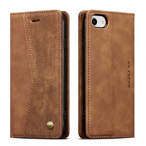 QLTYPRI Etui Coque pour iPhone 16e/SE 4, Portefeuille Fentes Cartes Housse Antichoc Cuir PU Vintage Portefeuille Etui Compatible avec iPhone 16e/SE 4 - Retro Marron (zhihen, neuf)