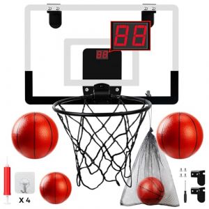 WULWUN Mini Panier de Basket pour Enfants Adultes, Set de Basket Int&eacute;rieur avec 4 Ballons, Compteur &Eacute;lectronique, Effets Sonores, &Agrave; Suspendre sur Porte ou &agrave; Fixer au Mur, Jouets Gar&ccedil;on Fille d&egrave;s 3 Ans (LongZiDa, neuf)
