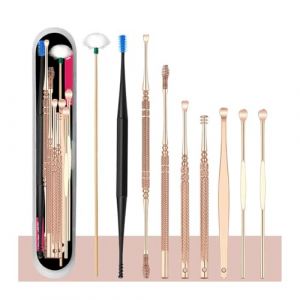 Kits de nettoyage des oreilles en acier inoxydable, cure-oreille, dissolvant de c&eacute;rumen, cure-oreille, cuill&egrave;re de nettoyage des oreilles, outil de nettoyage des oreilles en spirale(9pcs rose gold) (yayayong, neuf)