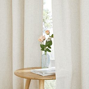 PONY DANCE Rideau Voilage - Rideaux Lin Naturel Demi-Transparent Protecter la Confidentialité, Decoration Maison Salon Moderne, Rideaux 2 Pcs, Beige, 140 cm Largeur sur 220 Hauteur (RYB HOME EU, neuf)