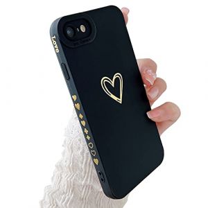 Coque de protection pour iPhone 6/6S - En silicone souple liquide avec petits cœurs - Anti-chocs - Pour fille - Doré - Motif cœur d'amour - Noir (ZTUO-UK, neuf)