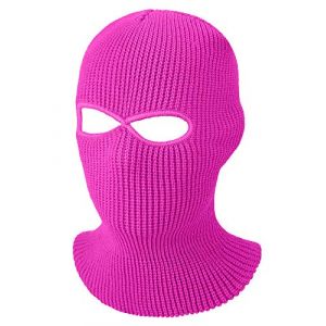 Geyoga Cagoules de Visage Complet Balaclava &agrave; 2 Trous Masque de Ski Tricot&eacute; Cagoule Int&eacute;grale d'hiver (Taille Adulte, Rose Rouge) (Choiceceen, neuf)