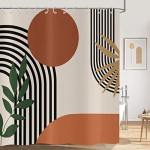 Hnmdmyi Rideau de Douche Boho 180x200, Mid Century Abstrait Vert Feuille Soleil Orange Beige Rideau de Baignoire Moderne Minimaliste Neutre Art Imperméable Polyester Tissu Lavable Rideau de Bain (lingshuiqingxiaoshangmaoyouxiangongsi, neuf)