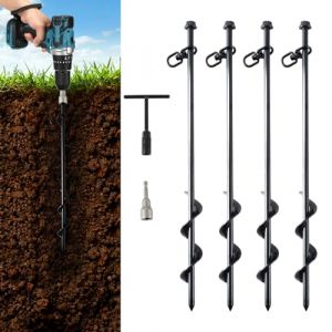 Rdutuok 4 PièCes Piquets Ancrage 40cm Ancrages au Sol pour Trampoline kit d'ancrage pour abri en Spirale pour sécuriser Les tentes, auvents, bâches, Trampolines, balançoires  (DateGlobal, neuf)