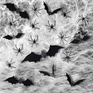 Toile d'araign&eacute;e d&eacute;corative Halloween + 120g de toile d'araign&eacute;e + 32 araign&eacute;es en plastique + 12 chauves-souris en papier + taille extensible 51 m&sup2; + effet r&eacute;aliste (KUBD, neuf)