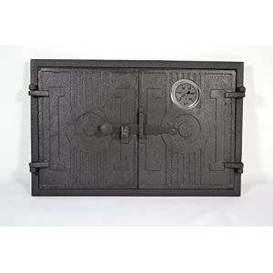 SEZAM Porte de four double en fonte avec thermomètre 500 °C avec loquet de porte, rectangulaire, porte de four à pizza - four à pain - porte de four en pierre, 42 x 3 x 27,2 cm, peint en noir (euro-sezam, neuf)