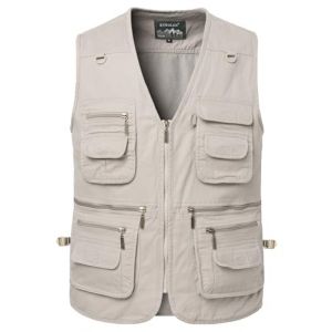 KTWOLEN Gilet de P&ecirc;che pour Homme Multi-Poches Coton Gilet de Photographe Veste sans Manches de Chasse Journaliste, Beige, 4XL (KTWOLEN, neuf)