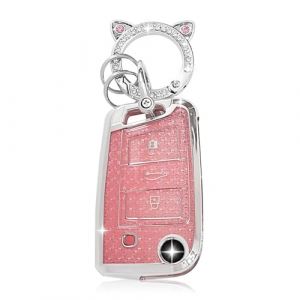 ZVRSUA Coque de Cl&eacute; de Voiture pour VW，Joli Porte Cl&eacute; ，Accessoire Voiture Compatible avec VW Volkswagen Golf 7 Tiguan T-ROC T-Cross Polo Seat Ateca Ibiza Leon Skoda Octavia Fabia Kamiq (Rose) (SENBAODZ, neuf)