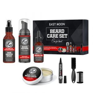 7 Pi&egrave;ces Coffret de soins de barbe pour hommes,shampoing &agrave; barbe 60 ml, spray de croissance des cheveux 60 ml,baume &agrave; barbe, peigne &agrave; barbe, brosse &agrave; barbe,pour anniversaire de No&euml;l pour hommes (DONGCHUANSHUN LIMITED, neuf)