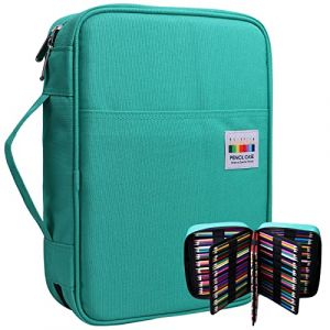 OVAKIA Grande Capacit&eacute; Trousse Scolaire pour Crayon de Couleur 220, &Eacute;tui &agrave; Crayons Art Sac Rangement pour Artiste Peinture Palette Couteaux, Pinceau Aquarelle, Outils DIY(Vert) (LAD-EUSTORE, neuf)