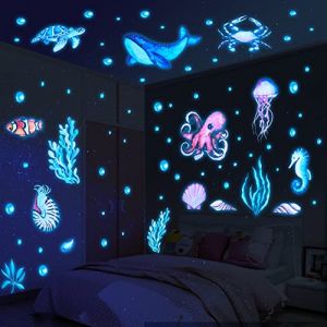 Yosemy Autocollants Lumineux Vie Marine Stickers Muraux sous la Mer Poissons Fluorescent Autocollant pour Chambres d'enfants Décoration de Plafond Bleu (esy4pets, neuf)