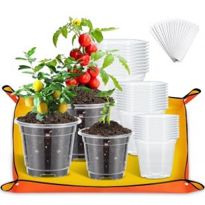 ZZXLOPEZ 30 Pi&egrave;ces Godets pour Semis avec Tapis de Rempotage, 9cm 10.5cm 12.5cm Pot de Fleurs en Plastique avec Trou de Drainage, Godets pour Semis Pot Transparent avec 30 &Eacute;tiquettes De Plantes (ARCTURON ONLINE COMMERCE LTD, neuf)