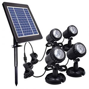 PChero Lampes de bassin - Projecteur solaire sous-marin avec 4 lampes submersibles IP68 - Pour jardin, piscines, étangs et autres décorations extérieures - Blanc (BestChoice FR, neuf)
