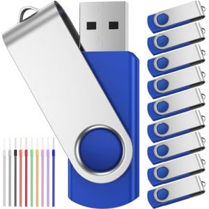 8 Go Cle USB Lot de 10 Disque Flash USB - Clef USB 8Go 10 Pi&egrave;ce Rotatif Disque Flash USB Pendrives - Bleu Cl&eacute; USB 2.0 M&eacute;moire Stick avec Cordes by FEBNISCTE (changshaxingruidakejiyouxiangongsi, neuf)