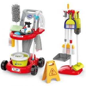 Sotodik Trousse de Nettoyage pour Enfants, Chariot Menage Enfant, Aspirateur Enfant Jouet, pour Les Tout Petits avec Balai Vadrouille Plumeau Pelle Brosses Chiffon,Jouets De Nettoyage Cadeau (Rouge) (XINYUEDA Official, neuf)