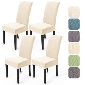 Housse de Chaise Extensible 4 Pi&egrave;ces Housse de Salle &agrave; Manger Universelle Couverture de Chaise en Stripes Jacquard Lavable Amovible pour D&eacute;cor Cuisine H&ocirc;tel Restaurant (4 Pi&egrave;ces, Cr&egrave;me Blanche)-XW (Ballad, neuf)