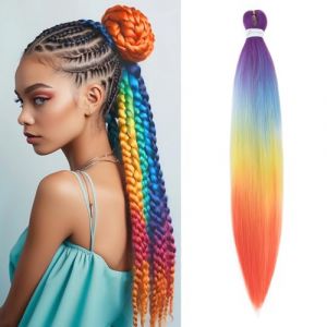 Silk-co Un Paquet Extension Cheveux Tresse Extension de Tressage Pr&eacute;-tress&eacute; Synth&eacute;tique 26 Pouces Cheveux Professionnel Crochet Braids Yaki Texture EZ Braiding Hair # Pourpre-Bleu-Haune-Orange (Ritera Flagship, neuf)