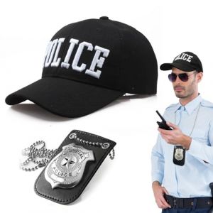 TUONYIS 2 Pièces Police Equipement Accessoires Police Swat Déguisement de Policier Ensemble de Jeu de Rôle de Police Avec Chapeau de Policier Insigne de Police pour Halloween Party Costume Dress up (ZECAI TONG, neuf)